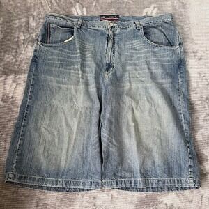 Phat Farm Mens Denim Shorts Light Wash Baggy Zip Y2K Streetwear Blue 44x14